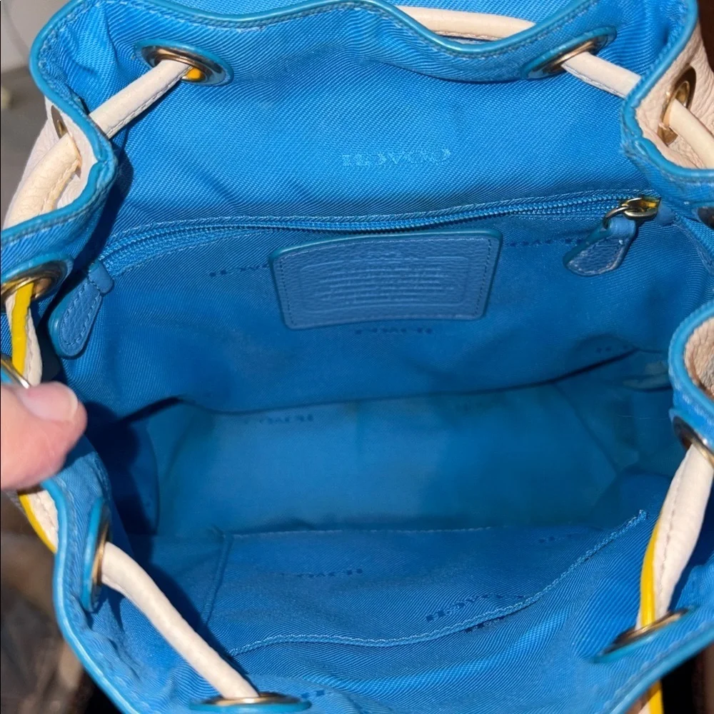 Coach Mini Backpack  F37789  leather cream/blue yellow red edging  2 turn locks